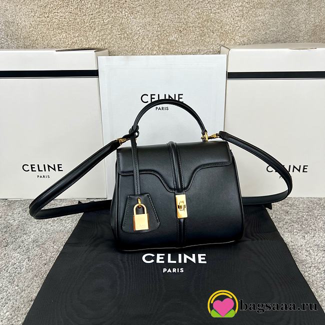 Bagsaaa Celine Mini 16 In Satinated Calfskin Black - 18.5 X 15.5 X 9 CM - 1