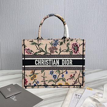 Bagsaaa Medium Dior Book Tote Pink Multicolor Dior Petites Fleurs Embroidery - 36x27.5x16.5 cm