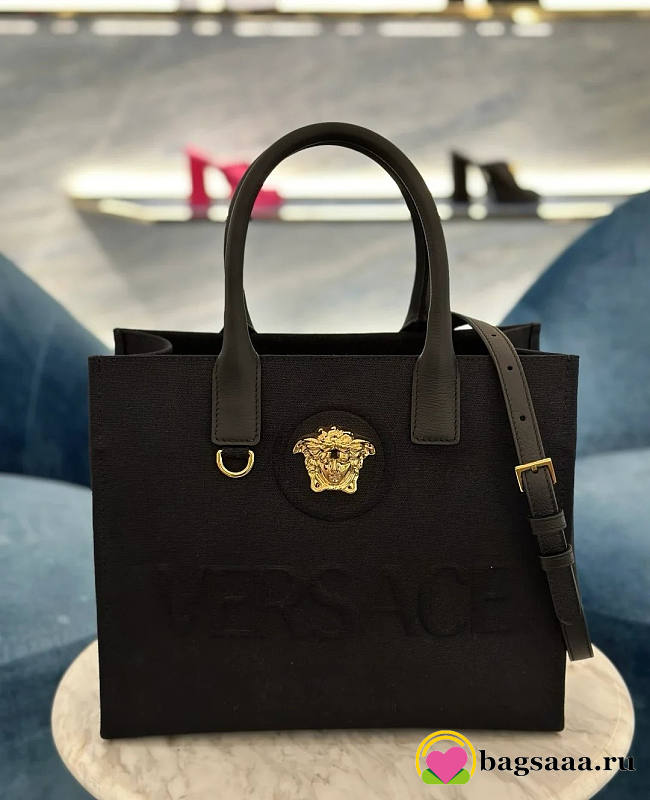 Bagsaaa Versace La Medusa Canvas Small Tote Bag Black - 29.5 x 14.5 x 24 cm - 1