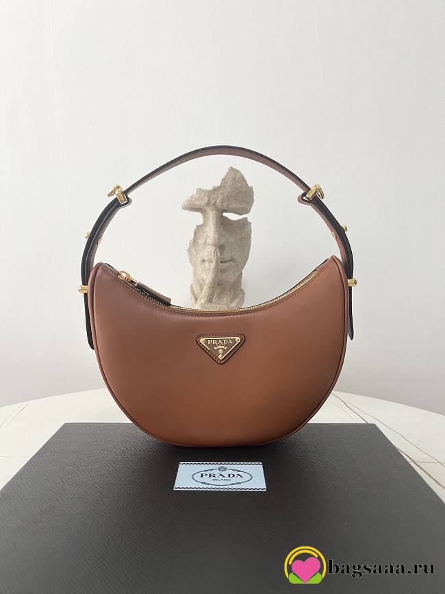 Bagsaaa Prada Arqué Leather Shoulder Bag 1BC194 Brown - 22×18×6 cm - 1