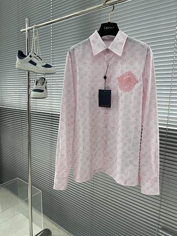 Bagsaaa LV Monogram Printed Long-Sleeved Cotton Shirt Pink