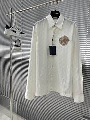 Bagsaaa LV Monogram Printed Long-Sleeved Cotton Shirt Cream - 1