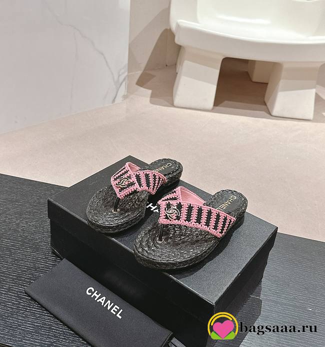 Bagsaaa Chanel Thongs Crochet Black & Pink G45595 - 1