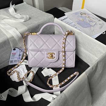 Bagsaaa Chanel Mini Flap Bag With Top Handle AS4956 Light Purple Lambskin - 13 × 18 × 8 cm