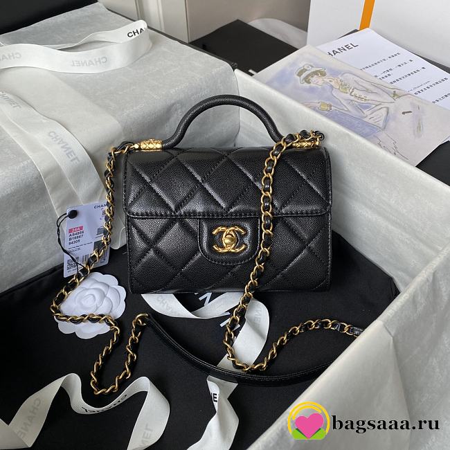 Bagsaaa Chanel Mini Flap Bag With Top Handle AS4956 Black Caviar - 13 × 18 × 8 cm - 1