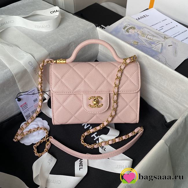 Bagsaaa Chanel Mini Flap Bag With Top Handle AS4956 Pink Caviar - 13 × 18 × 8 cm - 1