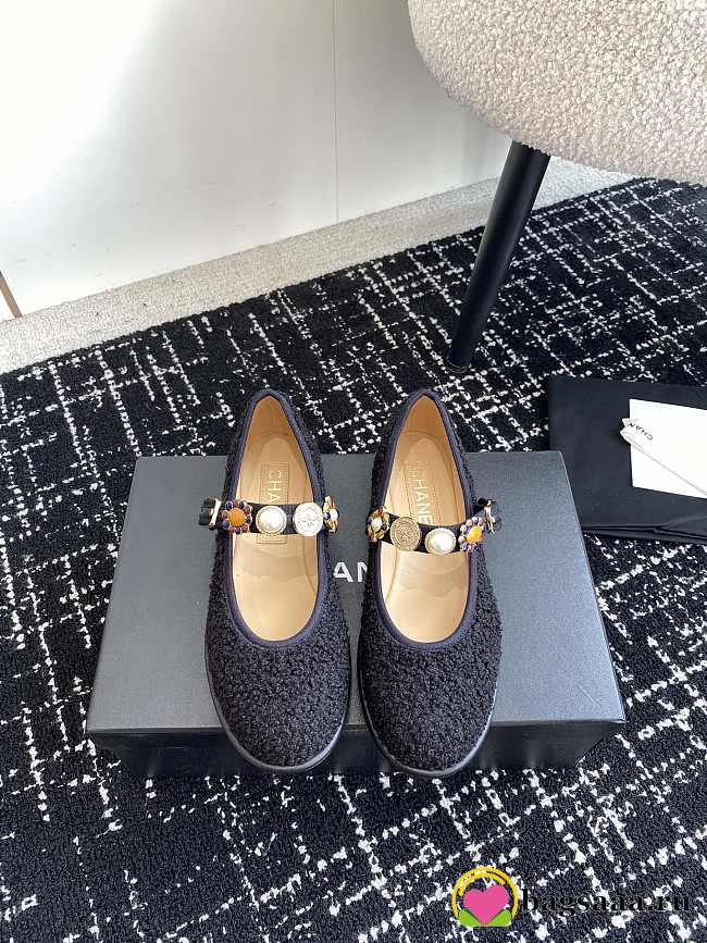 Bagsaaa Chanel Mary Janes G45778 Black Wool Tweed - 1