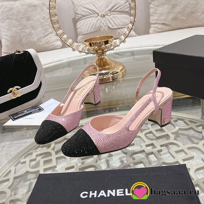 Bagsaaa Chanel Slingbacks G31318 Strass Pink & Black 6.5 cm - 1