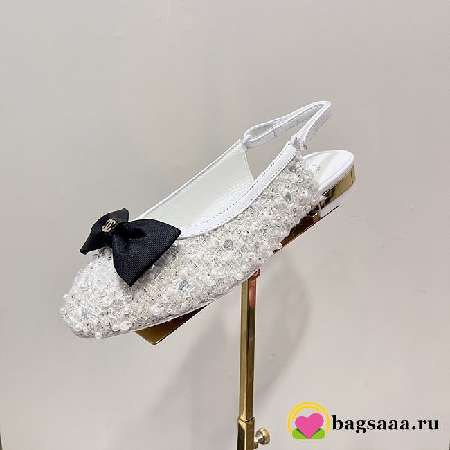 Bagsaaa Chanel Slingbacks Embroidery Strass & Lambskin White G45689 - 1