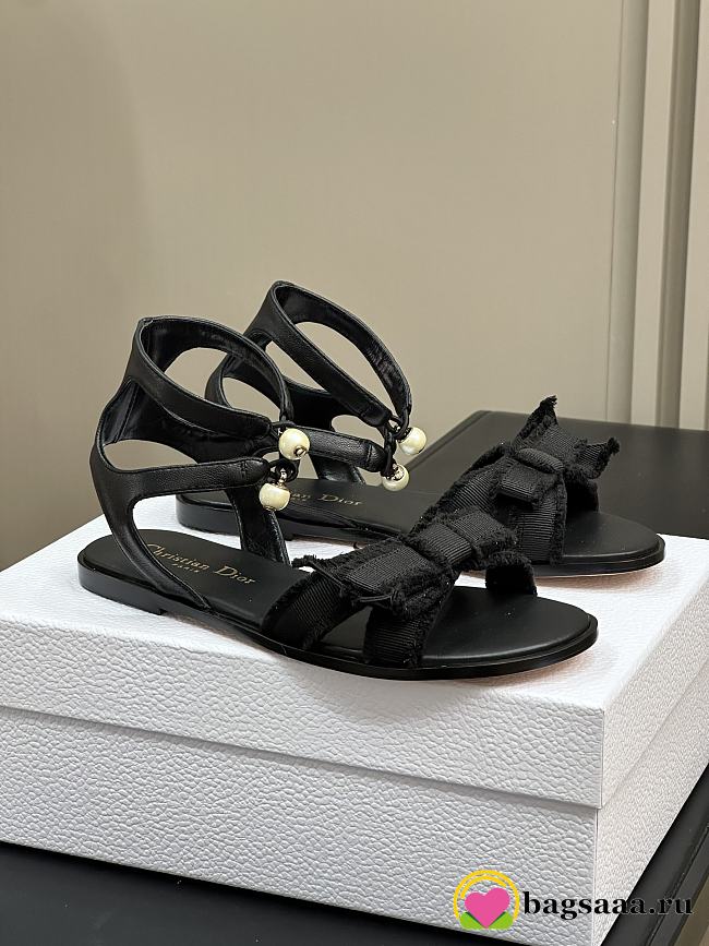 Bagsaaa Dior Adiorable Sandal Black Calfskin and Fringed Grosgrain - 1