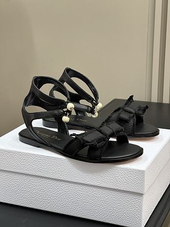 Bagsaaa Dior Adiorable Sandal Black Calfskin and Fringed Grosgrain