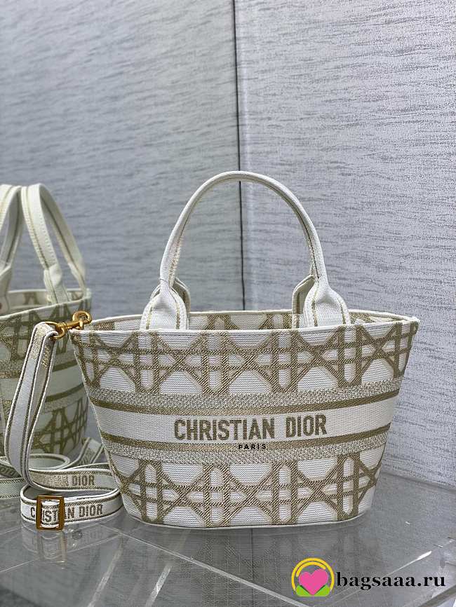 Bagsaaa Dior Hat Basket Bag White and Gold-Tone Macrocannage Embroidery - 35 x 20.5 x 11 cm - 1