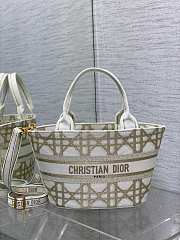 Bagsaaa Dior Hat Basket Bag White and Gold-Tone Macrocannage Embroidery - 35 x 20.5 x 11 cm - 1