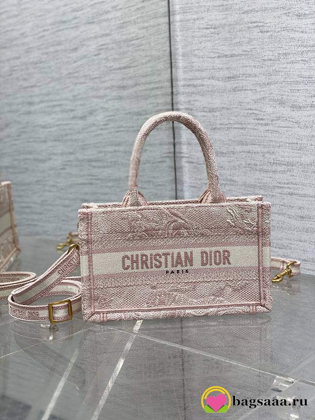 Bagsaaa Mini Dior Book Tote Pink Toile de Jouy Reverse Embroidery - 21.5 x 13 x 7.5 cm - 1