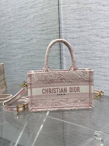 Bagsaaa Mini Dior Book Tote Pink Toile de Jouy Reverse Embroidery - 21.5 x 13 x 7.5 cm