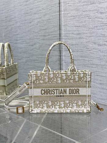 Bagsaaa Mini Dior Book Tote Gold-Tone Dior Oblique Embroidery - 21.5 x 13 x 7.5 cm