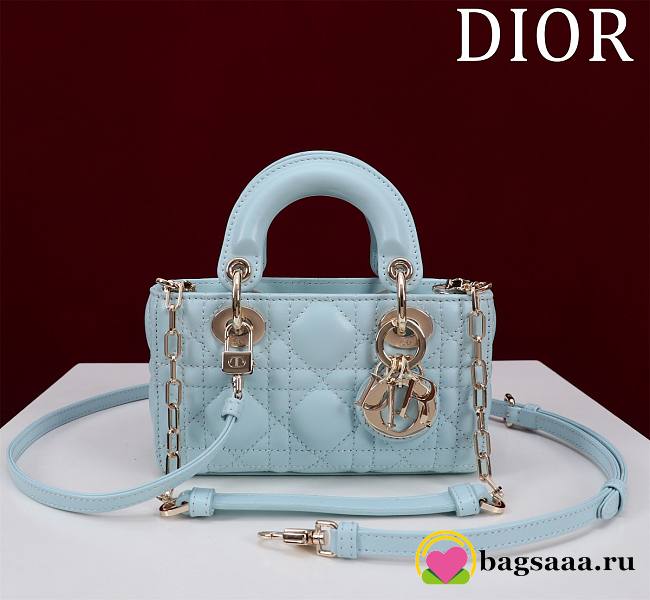 Bagsaaa Dior Lady D-Joy Micro Bag Céleste Blue Cannage Lambskin - 16 x 9 x 5 cm - 1