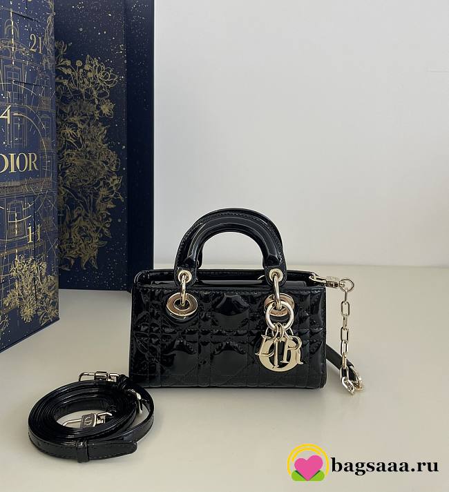 Bagsaaa Dior Lady D-Joy Micro Bag Black Patent Cannage Calfskin - 16 x 9 x 5 cm - 1