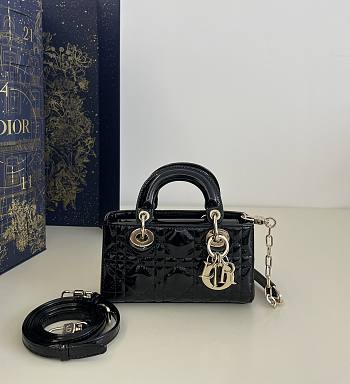 Bagsaaa Dior Lady D-Joy Micro Bag Black Patent Cannage Calfskin - 16 x 9 x 5 cm