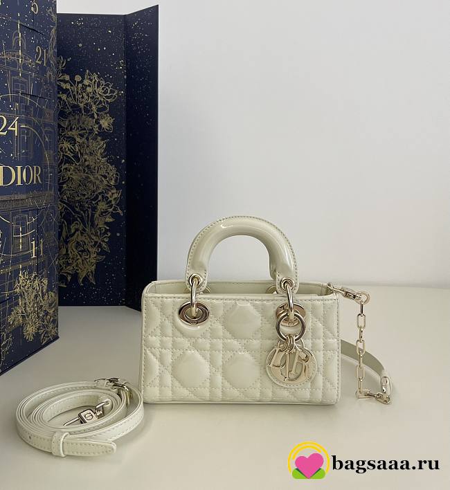 Bagsaaa Dior Lady D-Joy Micro Bag White Patent Cannage Calfskin - 16 x 9 x 5 cm - 1