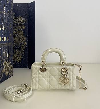 Bagsaaa Dior Lady D-Joy Micro Bag White Patent Cannage Calfskin - 16 x 9 x 5 cm