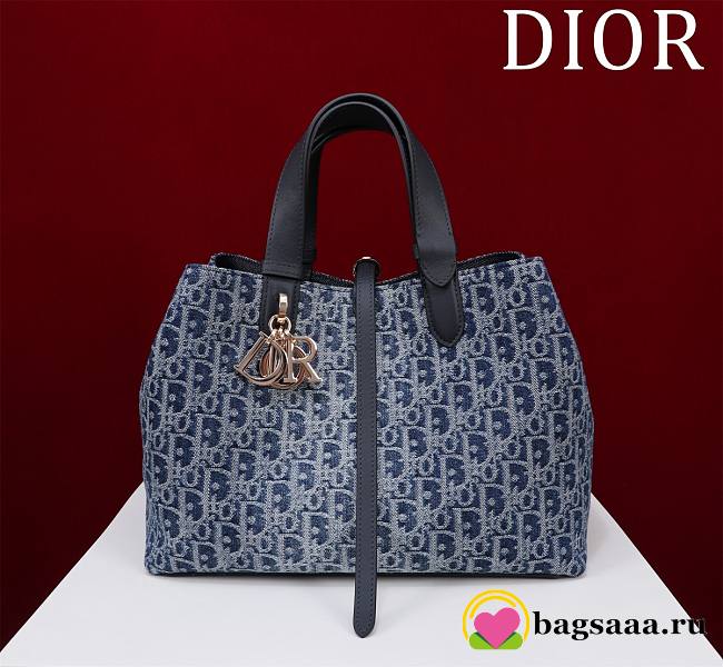 Bagsaaa Large Dior Toujours Bag Blue Denim Dior Oblique Jacquard - 37 x 27 x 19 cm - 1