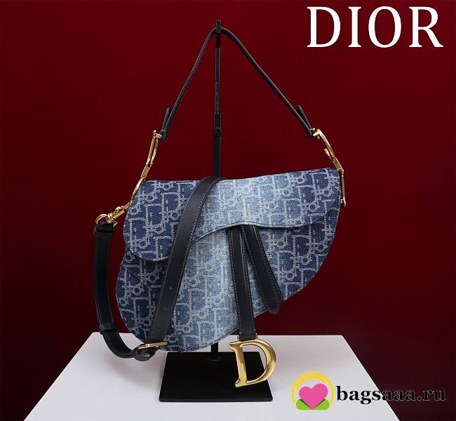 Bagsaaa Dior Saddle Bag with Strap Blue Denim Dior Oblique Jacquard - 25.5 x 20 x 6.5 cm - 1