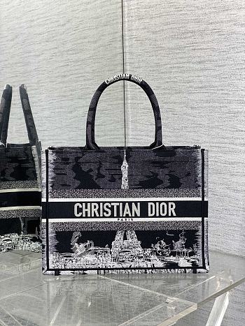 Bagsaaa Medium Dior Book Tote Black and White Paris Embroidery - 36 x 27.5 x 16.5 cm