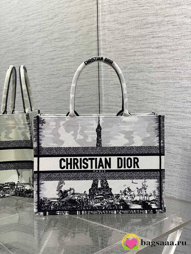 Bagsaaa Medium Dior Book Tote White and Black Paris Embroidery - 36 x 27.5 x 16.5 cm - 1