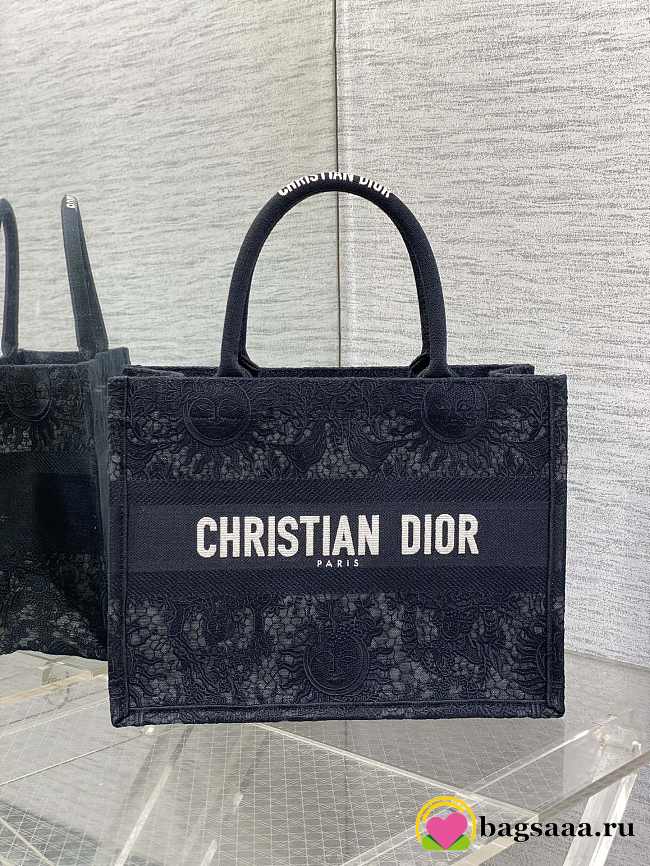 Bagsaaa Medium Dior Book Tote Black Toile de Jouy Soleil Macramé Embroidery - 36 x 27.5 x 16.5 cm - 1