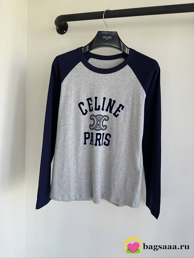 Bagsaaa Celine Paris T-Shirt In Cotton Jerseygrey Melange/Navy - 1