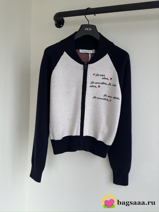 Bagsaaa Dioramour Bomber Jacket White Technical Knit with Black and Red Je Vous Adore Motif - 1