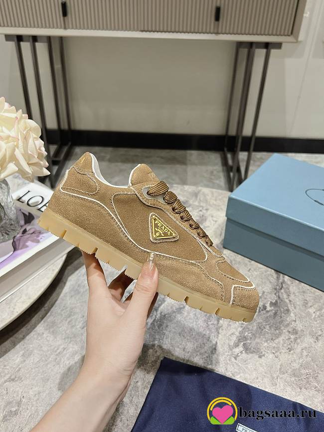 Bagsaaa Prada Faded Suede Sneakers Dark Beige - 1