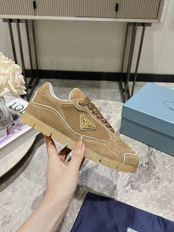 Bagsaaa Prada Faded Suede Sneakers Dark Beige