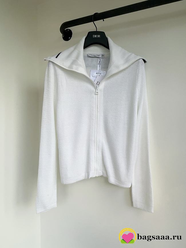 Bagsaaa Dioriviera Cropped Jacket with Stand Collar White Technical Knit - 1