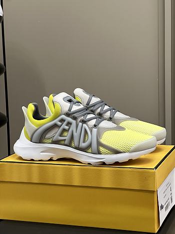 Bagsaaa Fendi Tag Sneakers Yellow Technical Mesh Running Sneakers