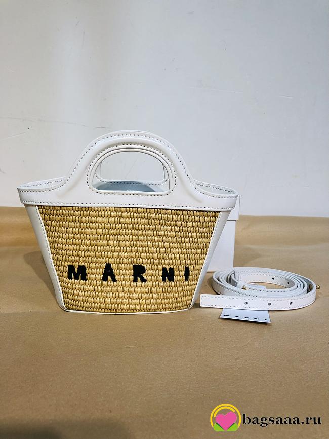 Bagsaaa Marni Tropicalia Micro Bag in white leather and raffia-effect fabric - 1