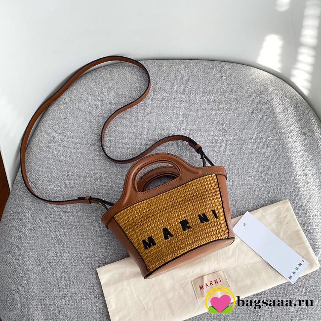 Bagsaaa Marni Tropicalia Micro Bag in brown leather and raffia-effect fabric - 1