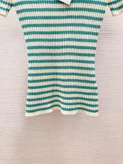 Bagsaaa Dioriviera Short-Sleeved Sweater White and Aquamarina Cotton Ribbed Knit with Dior Marinière Motif - 4