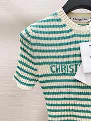 Bagsaaa Dioriviera Short-Sleeved Sweater White and Aquamarina Cotton Ribbed Knit with Dior Marinière Motif - 3