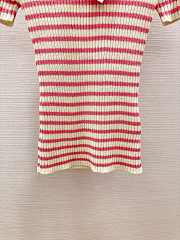 Bagsaaaa Dioriviera Short-Sleeved Sweater White and Candy Pink Cotton Ribbed Knit with Dior Marinière Motif - 4