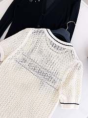 Bagsaaa Dior Short-Sleeved Sweater White and Navy Blue Openwork Cotton Knit - 3