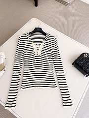 Bagsaaa Dioriviera Sweater White and Navy Blue Cotton Ribbed Knit with Dior Marinière Motif - 1