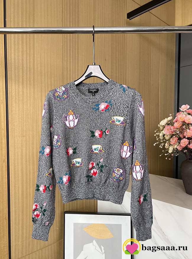 Bagsaaa Chanel Sweater Cashmere Dark Gray & Multicolour P77550 - 1