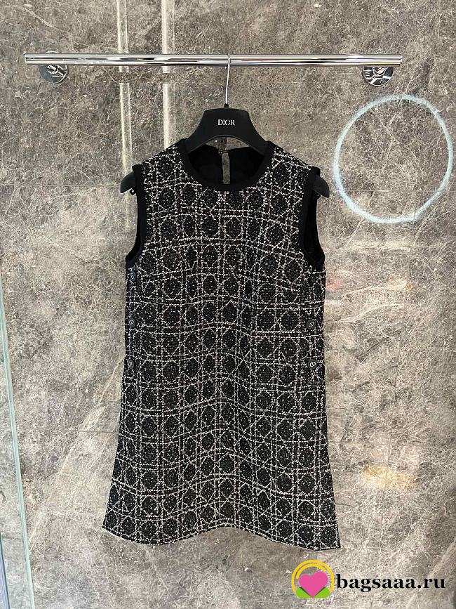 Bagsaaa Dior Macrocannage Sleeveless Tunic Black and White Cotton Blend Tweed - 1