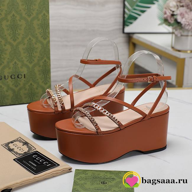 Bagsaaa Gucci Signoria Flatform Sandal Brown ‎786596 - 1