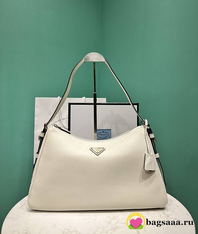 Bagsaaa Prada Aimèe Large Leather Shoulder Bag White - 39x23x12 cm - 1