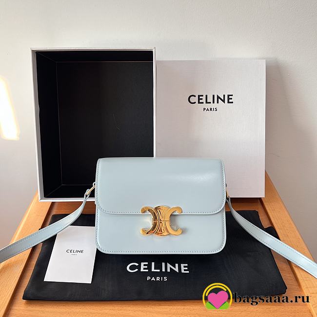 Bagsaaa Celine Teen Triomphe Bag In Shiny Calfskin Pale Blue - 18.5 X 13.5 X 7 CM - 1