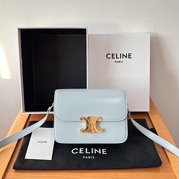 Bagsaaa Celine Teen Triomphe Bag In Shiny Calfskin Pale Blue - 18.5 X 13.5 X 7 CM