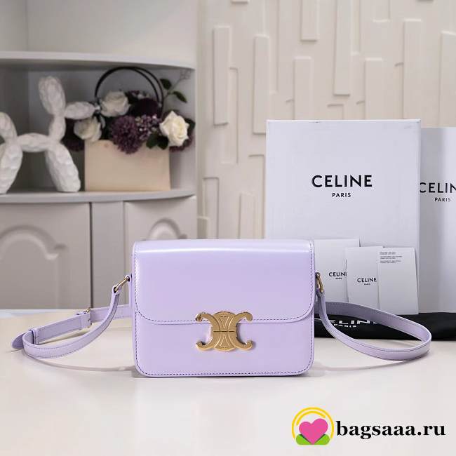 Bagsaaa Celine Teen Triomphe Bag In Shiny Calfskin Light Purple - 18.5 X 13.5 X 7 CM - 1